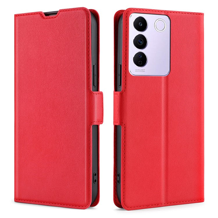 Protective Case for vivo S16e 5G PU Leather Flip Cover with Card Slot Stand Phone Shell - Red