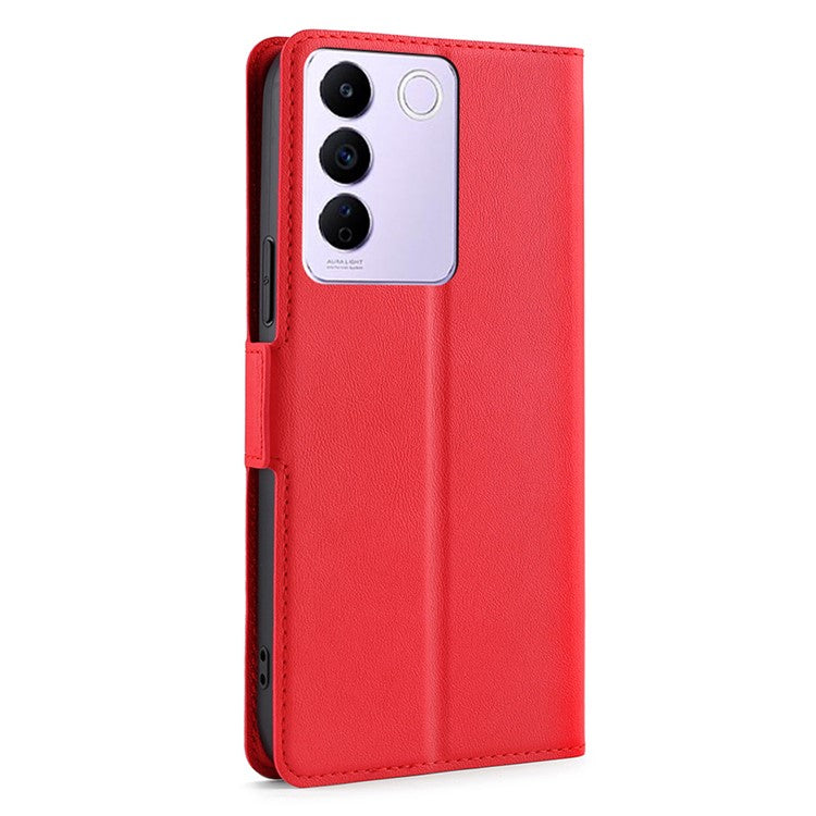 Protective Case for vivo S16e 5G PU Leather Flip Cover with Card Slot Stand Phone Shell - Red