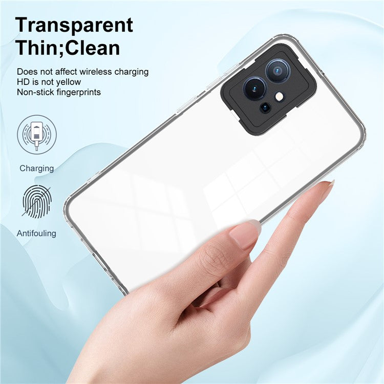 For vivo Y30 / Y33s / T1 / Y75 / Y55 5G 3-in-1 Transparent Phone Cover TPU + PC Camera Protection Back Case - Black