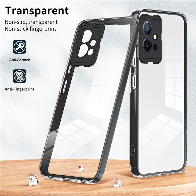 For vivo Y30 / Y33s / T1 / Y75 / Y55 5G 3-in-1 Transparent Phone Cover TPU + PC Camera Protection Back Case - Black