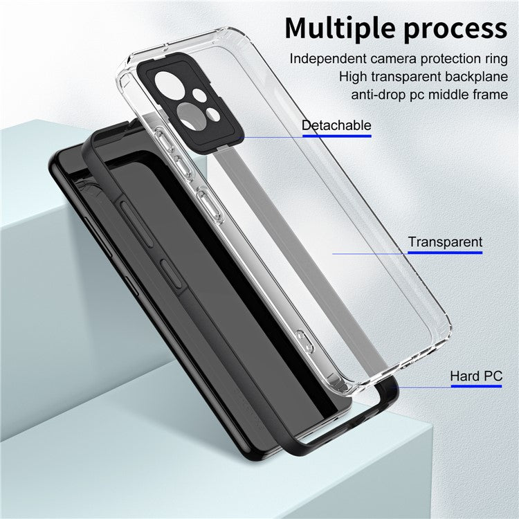 For vivo Y30 / Y33s / T1 / Y75 / Y55 5G 3-in-1 Transparent Phone Cover TPU + PC Camera Protection Back Case - Black