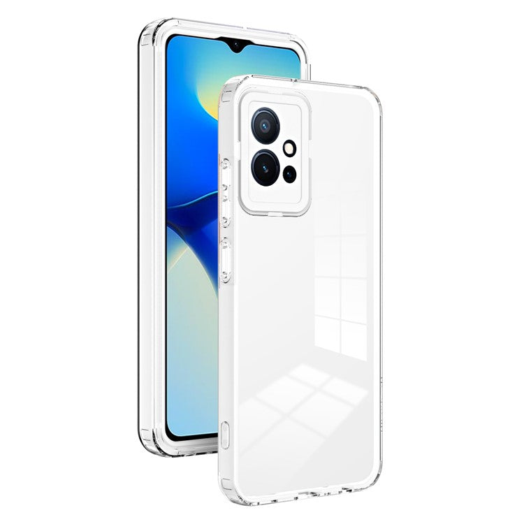 For vivo Y30 / Y33s / T1 / Y75 / Y55 5G 3-in-1 Transparent Phone Cover TPU + PC Camera Protection Back Case - White