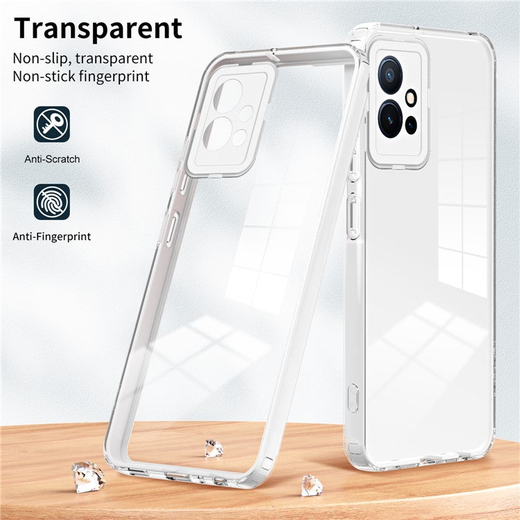 For vivo Y30 / Y33s / T1 / Y75 / Y55 5G 3-in-1 Transparent Phone Cover TPU + PC Camera Protection Back Case - White