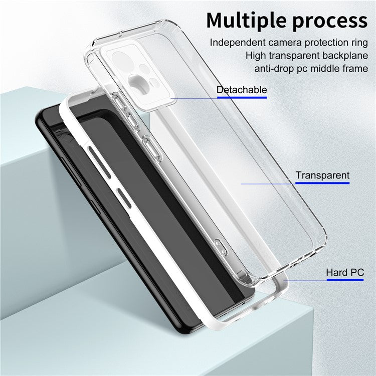 For vivo Y30 / Y33s / T1 / Y75 / Y55 5G 3-in-1 Transparent Phone Cover TPU + PC Camera Protection Back Case - White