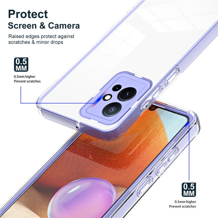 For vivo Y30 / Y33s / T1 / Y75 / Y55 5G 3-in-1 Transparent Phone Cover TPU + PC Camera Protection Back Case - Purple