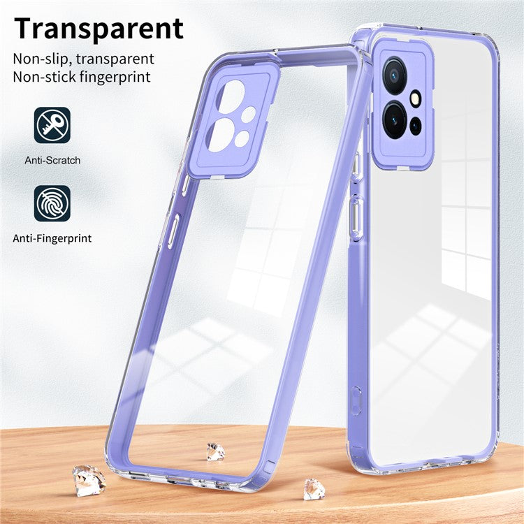 For vivo Y30 / Y33s / T1 / Y75 / Y55 5G 3-in-1 Transparent Phone Cover TPU + PC Camera Protection Back Case - Purple