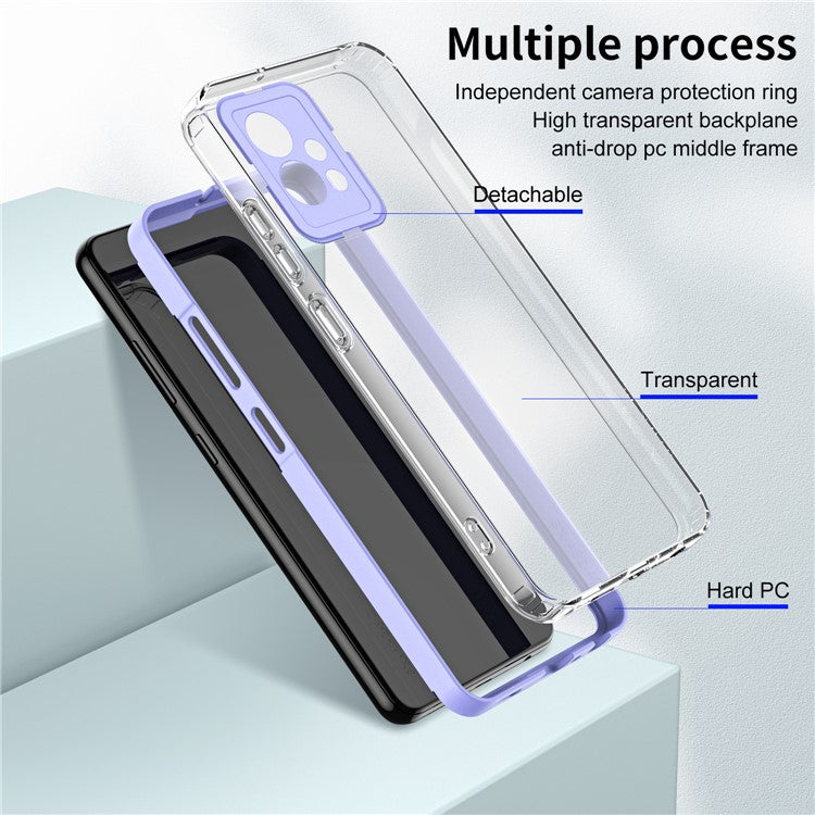 For vivo Y30 / Y33s / T1 / Y75 / Y55 5G 3-in-1 Transparent Phone Cover TPU + PC Camera Protection Back Case - Purple