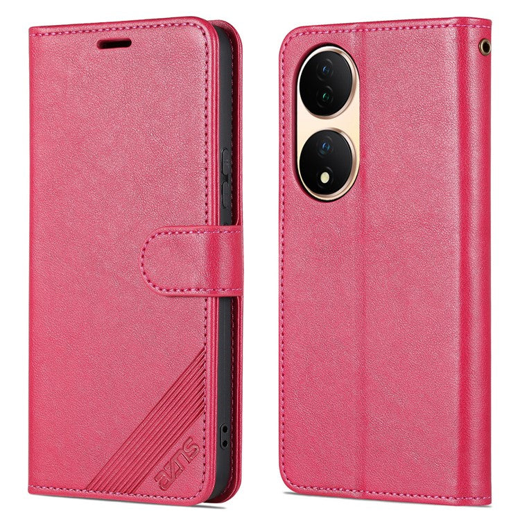 AZNS Phone Case for vivo Y100 5G PU Leather Mobile Phone Cover Stand Wallet Protective Shell - Red