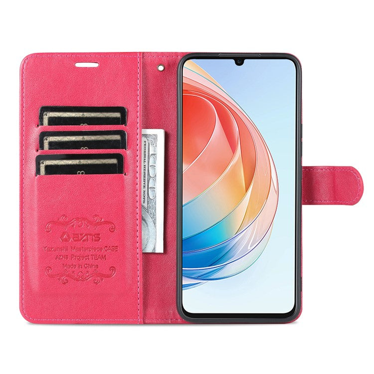 AZNS Phone Case for vivo Y100 5G PU Leather Mobile Phone Cover Stand Wallet Protective Shell - Red