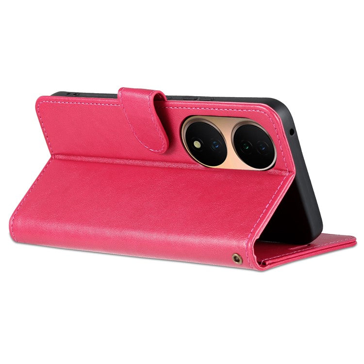 AZNS Phone Case for vivo Y100 5G PU Leather Mobile Phone Cover Stand Wallet Protective Shell - Red