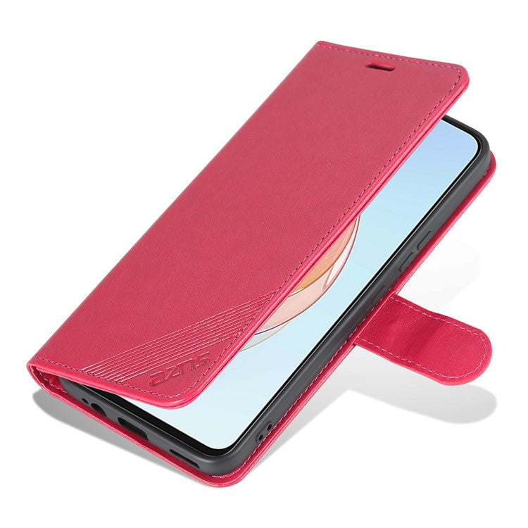 AZNS Phone Case for vivo Y100 5G PU Leather Mobile Phone Cover Stand Wallet Protective Shell - Red