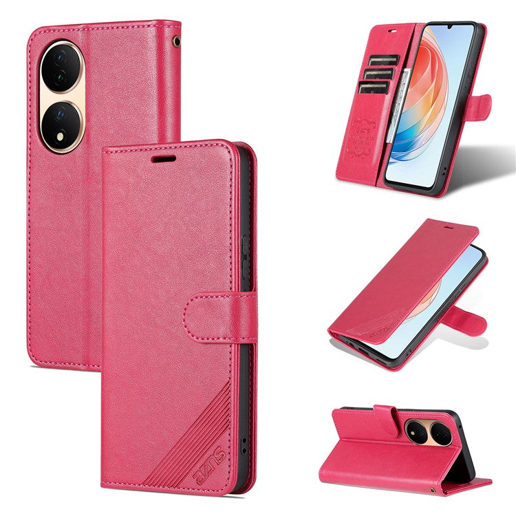 AZNS Phone Case for vivo Y100 5G PU Leather Mobile Phone Cover Stand Wallet Protective Shell - Red