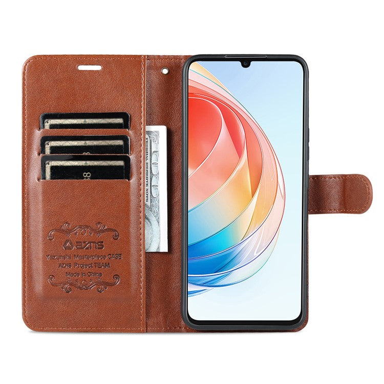 AZNS Phone Case for vivo Y100 5G PU Leather Mobile Phone Cover Stand Wallet Protective Shell - Brown