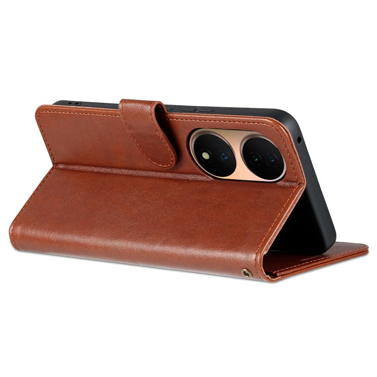 AZNS Phone Case for vivo Y100 5G PU Leather Mobile Phone Cover Stand Wallet Protective Shell - Brown