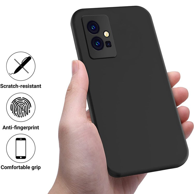 For vivo Y75 5G / Y55 5G / Y33s 5G / Y30 5G / Y55s 5G Liquid Silicone Phone Case Protective Cover with Strap - Black