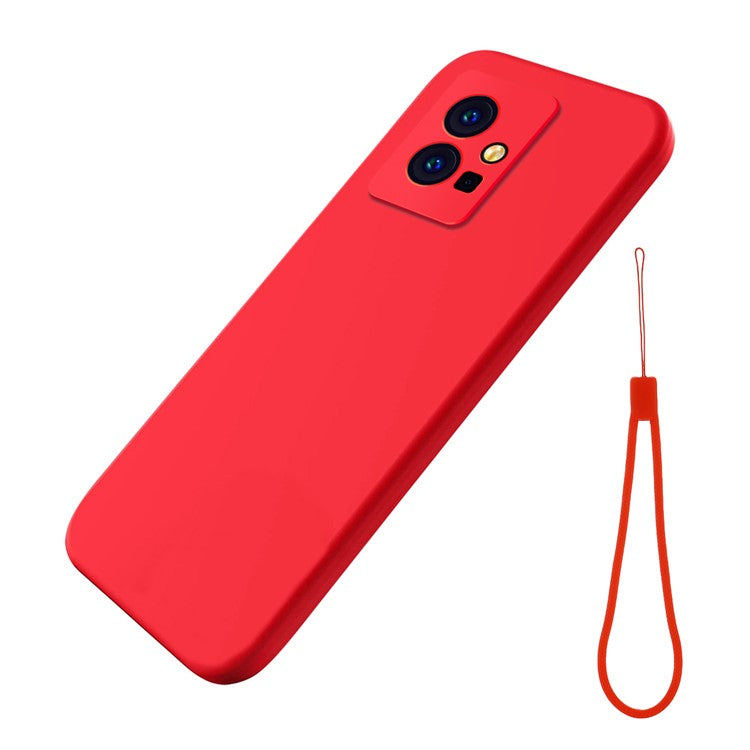 For vivo Y75 5G / Y55 5G / Y33s 5G / Y30 5G / Y55s 5G Liquid Silicone Phone Case Protective Cover with Strap - Red