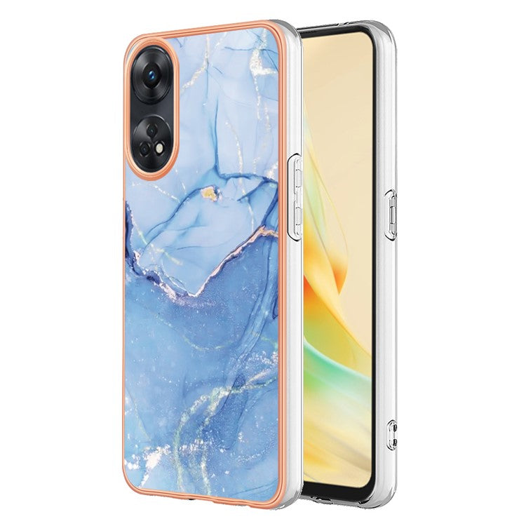 YB IMD Series-16 Style E 2.0mm TPU Phone Case for Oppo Reno8 T 4G , Electroplating IMD Marble Pattern Cover - Blue