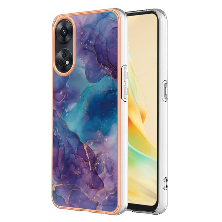 YB IMD Series-16 Style E 2.0mm TPU Phone Case for Oppo Reno8 T 4G , Electroplating IMD Marble Pattern Cover - Purple