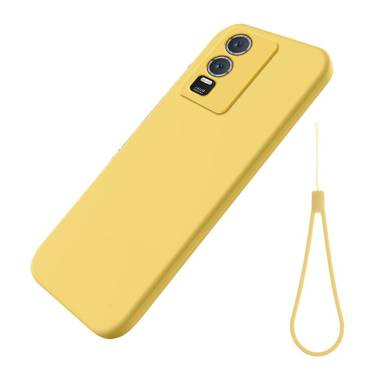 For vivo Y76s / Y76 5G Liquid Silicone Phone Case Soft Lining Anti-scratch Back Cover with Strap - Yellow