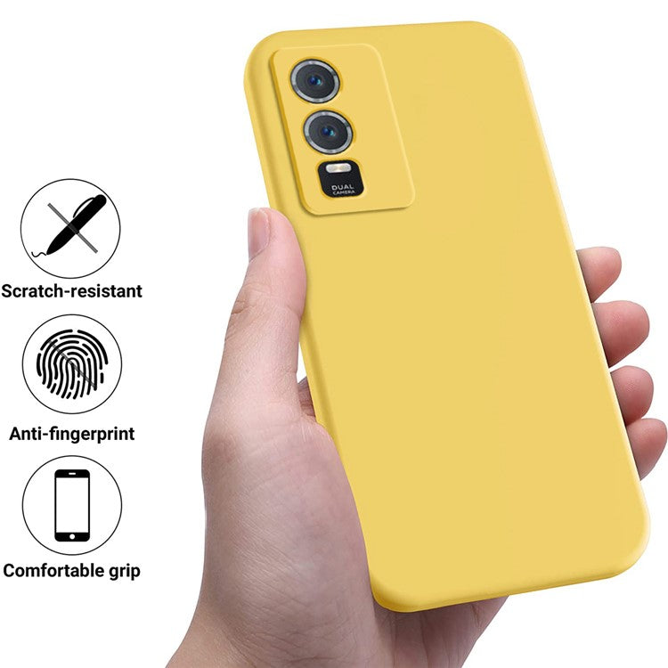 For vivo Y76s / Y76 5G Liquid Silicone Phone Case Soft Lining Anti-scratch Back Cover with Strap - Yellow