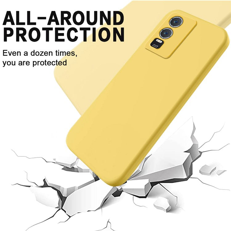 For vivo Y76s / Y76 5G Liquid Silicone Phone Case Soft Lining Anti-scratch Back Cover with Strap - Yellow