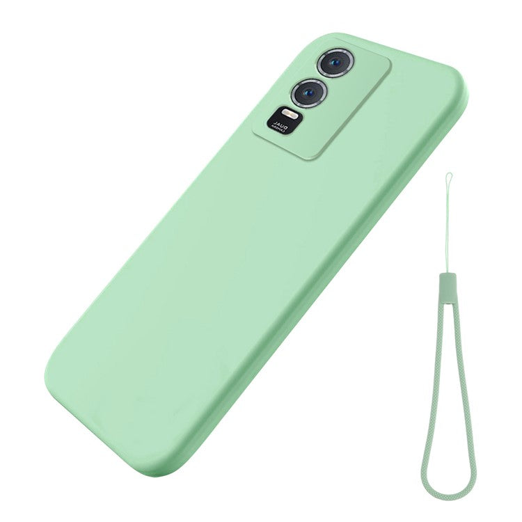 For vivo Y76s / Y76 5G Liquid Silicone Phone Case Soft Lining Anti-scratch Back Cover with Strap - Green