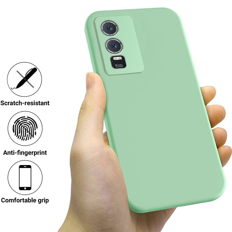 For vivo Y76s / Y76 5G Liquid Silicone Phone Case Soft Lining Anti-scratch Back Cover with Strap - Green