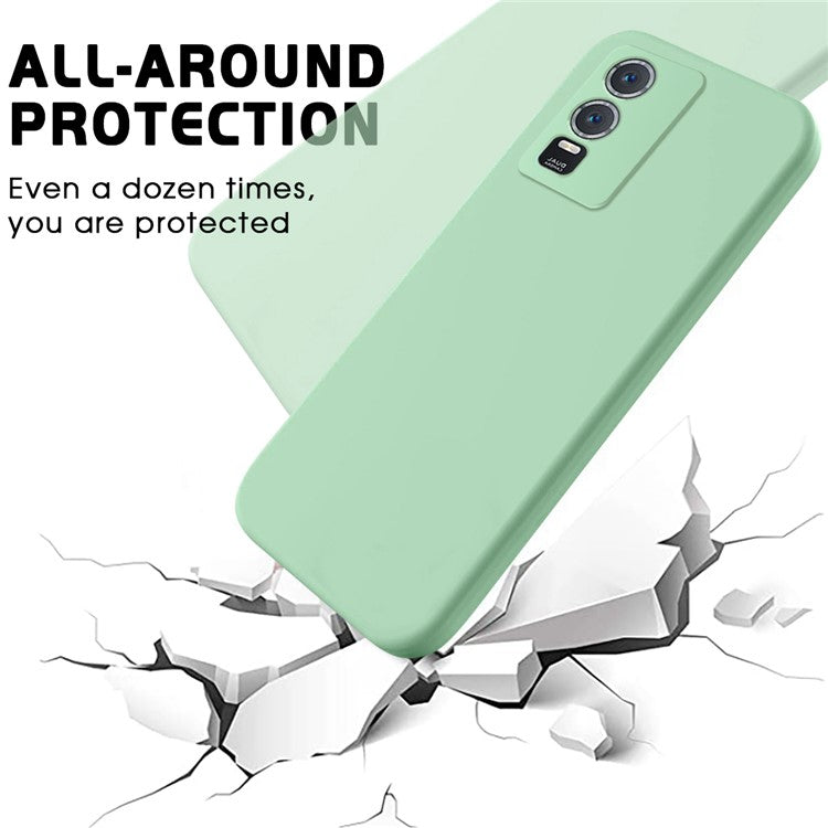 For vivo Y76s / Y76 5G Liquid Silicone Phone Case Soft Lining Anti-scratch Back Cover with Strap - Green