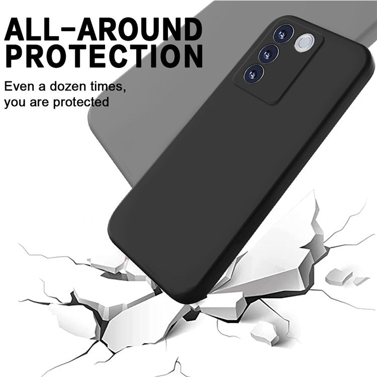 For vivo V27 / V27 Pro / S16 / S16 Pro 5G Liquid Silicone Back Cover Soft Lining Anti-Scratch Phone Case with Strap - Black