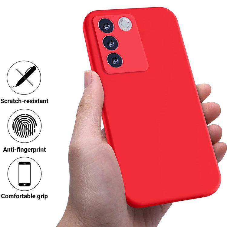 For vivo V27 / V27 Pro / S16 / S16 Pro 5G Liquid Silicone Back Cover Soft Lining Anti-Scratch Phone Case with Strap - Red