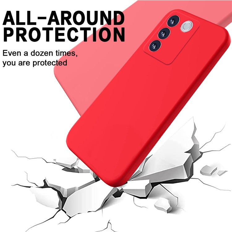 For vivo V27 / V27 Pro / S16 / S16 Pro 5G Liquid Silicone Back Cover Soft Lining Anti-Scratch Phone Case with Strap - Red