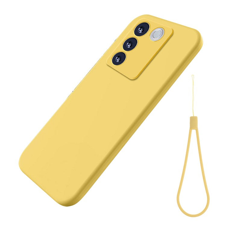 For vivo V27 / V27 Pro / S16 / S16 Pro 5G Liquid Silicone Back Cover Soft Lining Anti-Scratch Phone Case with Strap - Yellow