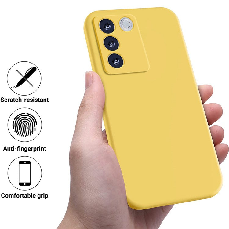 For vivo V27 / V27 Pro / S16 / S16 Pro 5G Liquid Silicone Back Cover Soft Lining Anti-Scratch Phone Case with Strap - Yellow