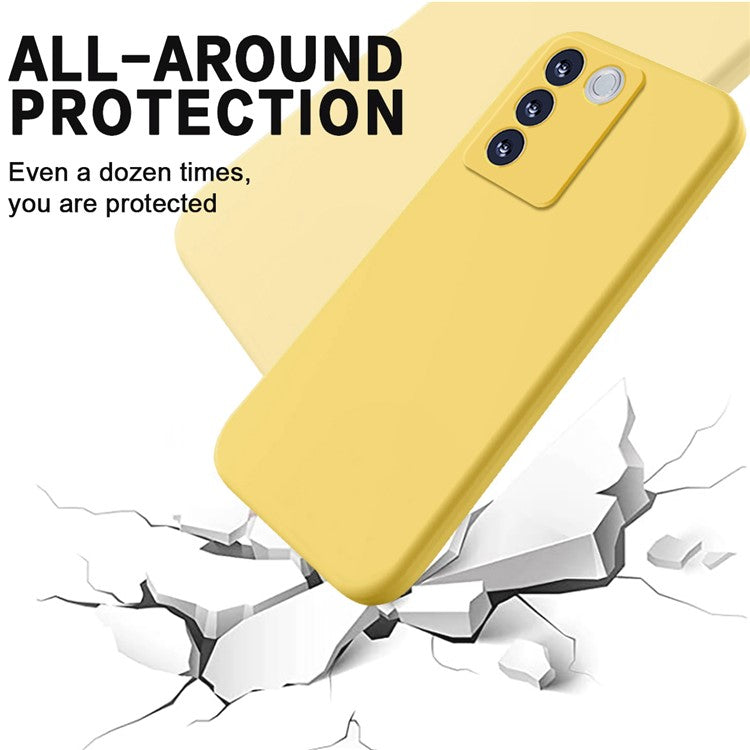 For vivo V27 / V27 Pro / S16 / S16 Pro 5G Liquid Silicone Back Cover Soft Lining Anti-Scratch Phone Case with Strap - Yellow