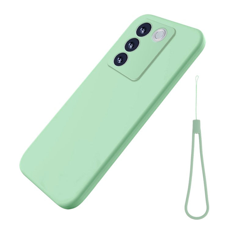 For vivo V27 / V27 Pro / S16 / S16 Pro 5G Liquid Silicone Back Cover Soft Lining Anti-Scratch Phone Case with Strap - Green