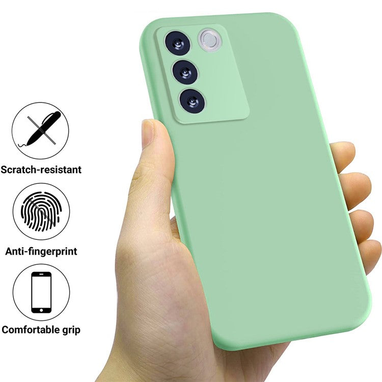 For vivo V27 / V27 Pro / S16 / S16 Pro 5G Liquid Silicone Back Cover Soft Lining Anti-Scratch Phone Case with Strap - Green