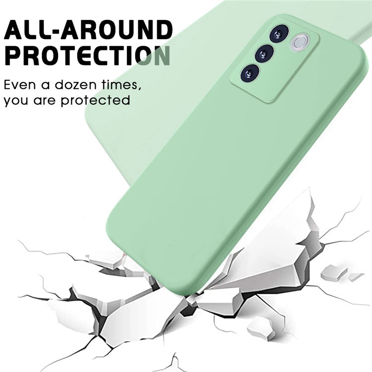 For vivo V27 / V27 Pro / S16 / S16 Pro 5G Liquid Silicone Back Cover Soft Lining Anti-Scratch Phone Case with Strap - Green