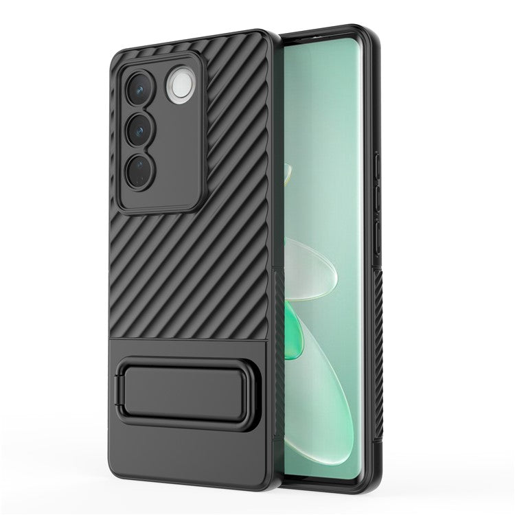 For vivo S16 / S16 Pro TPU Phone Case Kickstand Rugged Phone Cover Skin-Touch Slim Phone Shell - Black