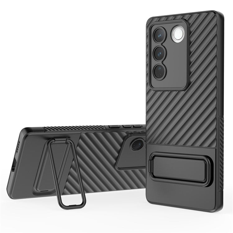 For vivo S16 / S16 Pro TPU Phone Case Kickstand Rugged Phone Cover Skin-Touch Slim Phone Shell - Black