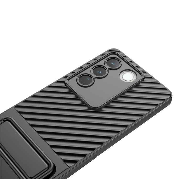 For vivo S16 / S16 Pro TPU Phone Case Kickstand Rugged Phone Cover Skin-Touch Slim Phone Shell - Black