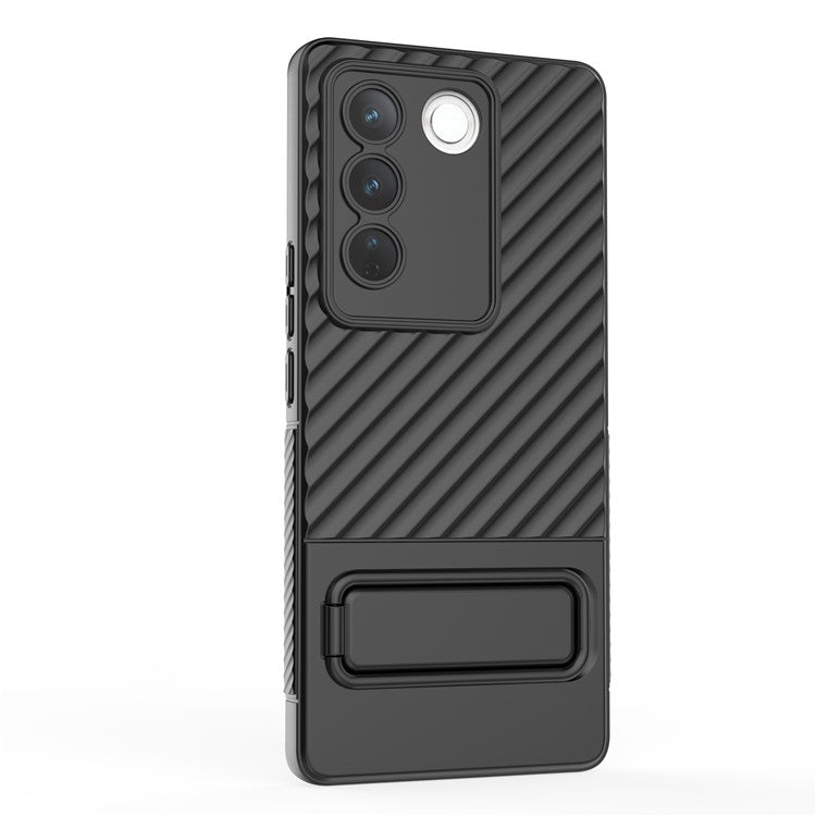 For vivo S16 / S16 Pro TPU Phone Case Kickstand Rugged Phone Cover Skin-Touch Slim Phone Shell - Black