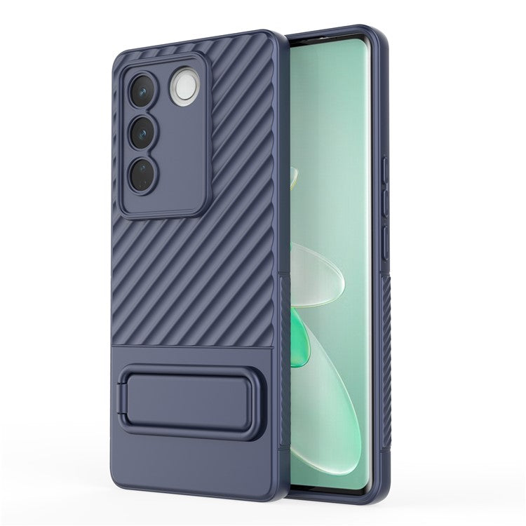 For vivo S16 / S16 Pro TPU Phone Case Kickstand Rugged Phone Cover Skin-Touch Slim Phone Shell - Dark Blue