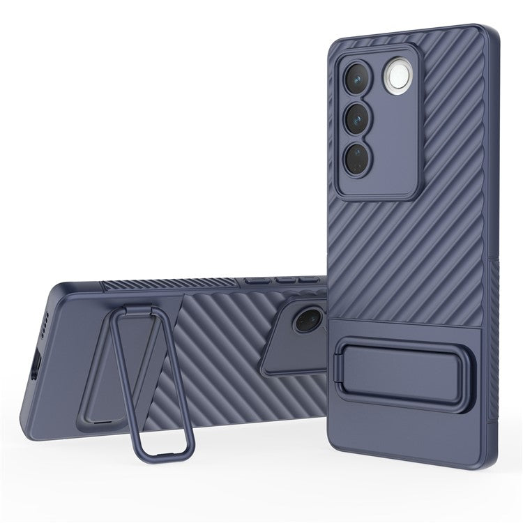 For vivo S16 / S16 Pro TPU Phone Case Kickstand Rugged Phone Cover Skin-Touch Slim Phone Shell - Dark Blue