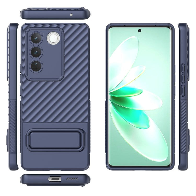 For vivo S16 / S16 Pro TPU Phone Case Kickstand Rugged Phone Cover Skin-Touch Slim Phone Shell - Dark Blue