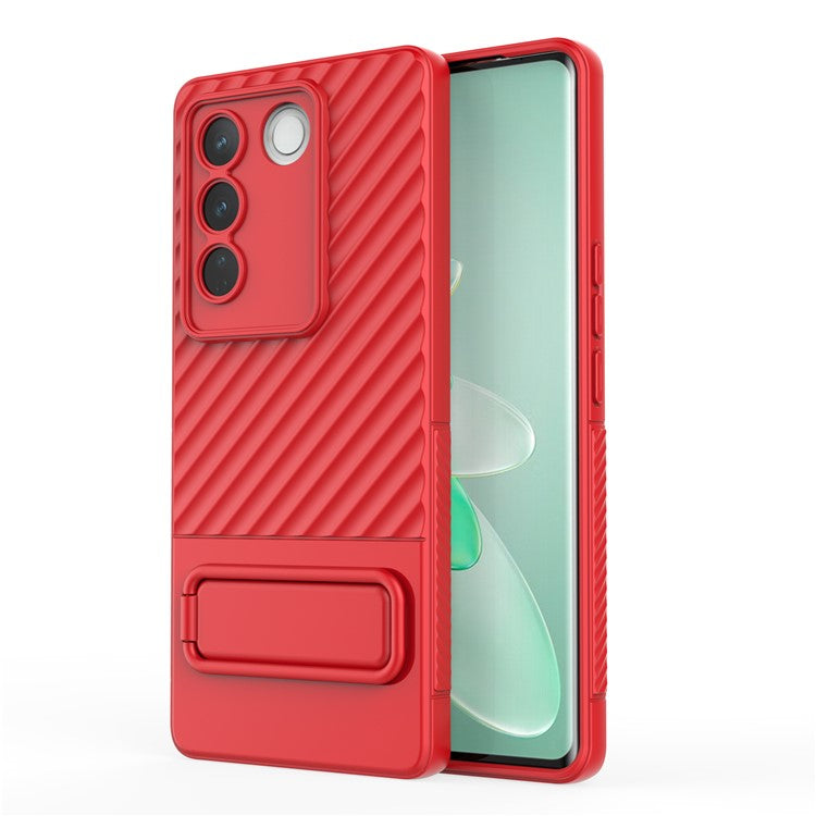 For vivo S16 / S16 Pro TPU Phone Case Kickstand Rugged Phone Cover Skin-Touch Slim Phone Shell - Red