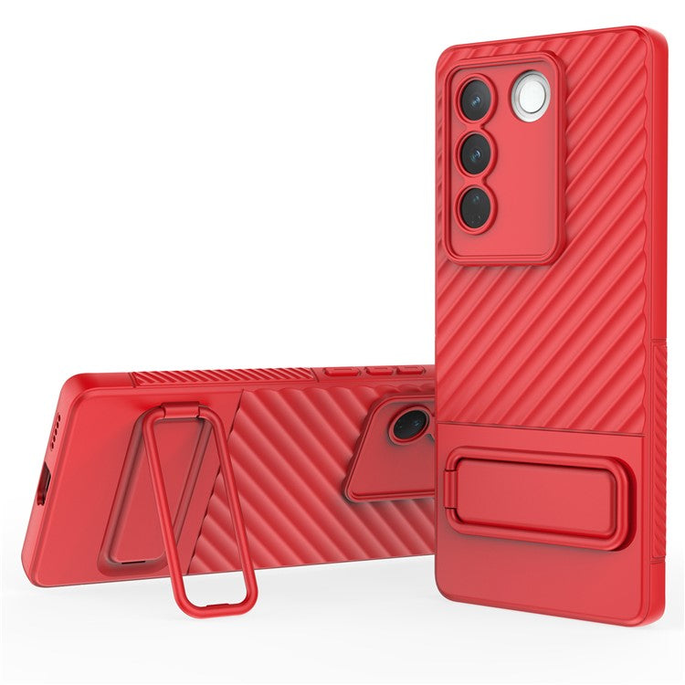 For vivo S16 / S16 Pro TPU Phone Case Kickstand Rugged Phone Cover Skin-Touch Slim Phone Shell - Red