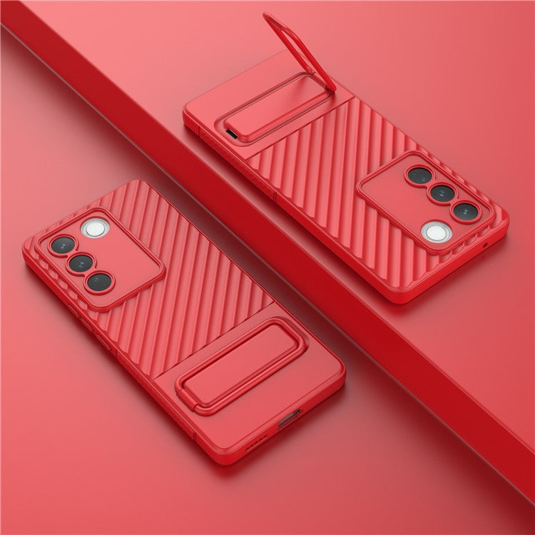 For vivo S16 / S16 Pro TPU Phone Case Kickstand Rugged Phone Cover Skin-Touch Slim Phone Shell - Red