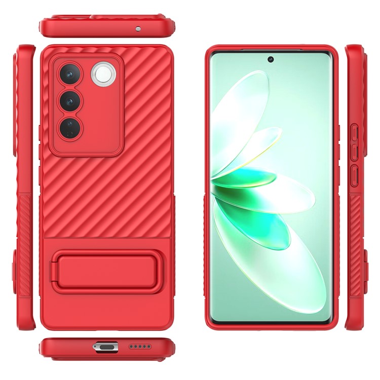 For vivo S16 / S16 Pro TPU Phone Case Kickstand Rugged Phone Cover Skin-Touch Slim Phone Shell - Red