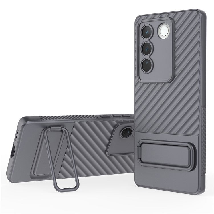 For vivo S16 / S16 Pro TPU Phone Case Kickstand Rugged Phone Cover Skin-Touch Slim Phone Shell - Grey