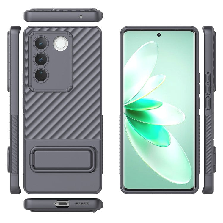 For vivo S16 / S16 Pro TPU Phone Case Kickstand Rugged Phone Cover Skin-Touch Slim Phone Shell - Grey